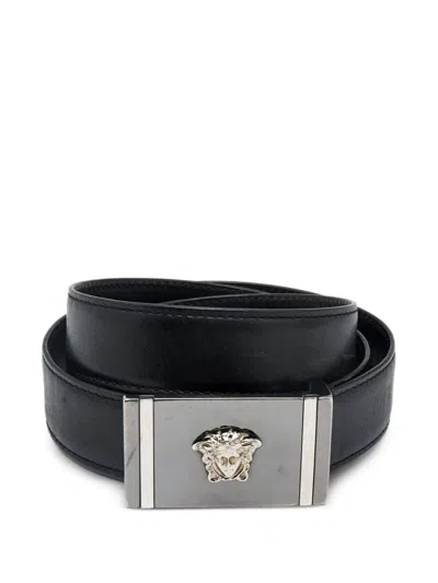 Pre-owned Versace Medusa Head Leather Belt In Black