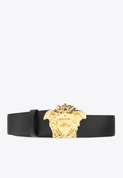 Versace Medusa Head Leather Belt In Black