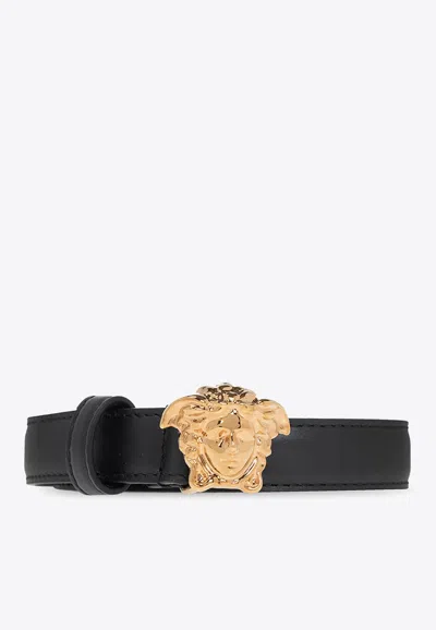 Versace Medusa Head Leather Belt In Black