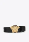 Versace La Medusa Leather Belt Man Belt Black Size 39.5 Calfskin In Black