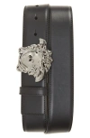 Versace Medusa Head Gold-toned Buckle Leather Belt In Black-ruthenium