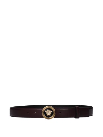 Versace Medusa Head Leather Belt In Neutral