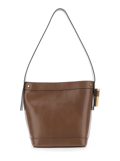 Versace Medusa Head Leather Bucket Shoulder Handbag With Chain Strap And Gold Hardware, 16x27x21 Cm In Brown