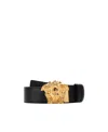 Versace La Medusa Leather Belt Man Belt Black Size 39.5 Calfskin In Black