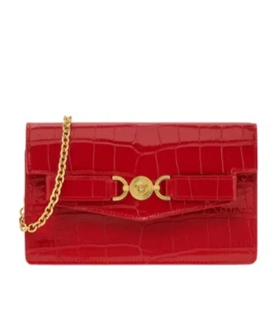 Versace Medusa Head Leather Clutch Bag In Red