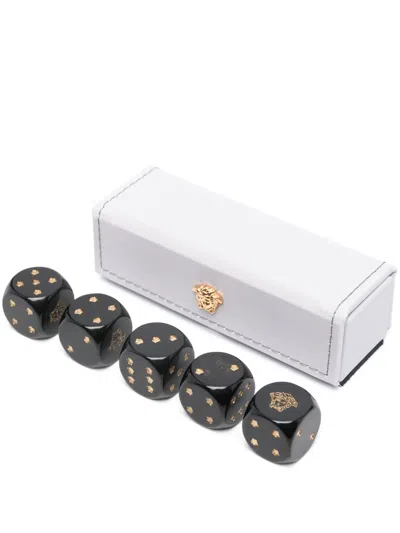 Versace Medusa-head Leather Dice Set In Silver