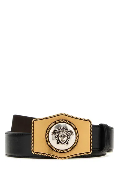 Versace Medusa Head Leather Plate Buckle Belt In Multi