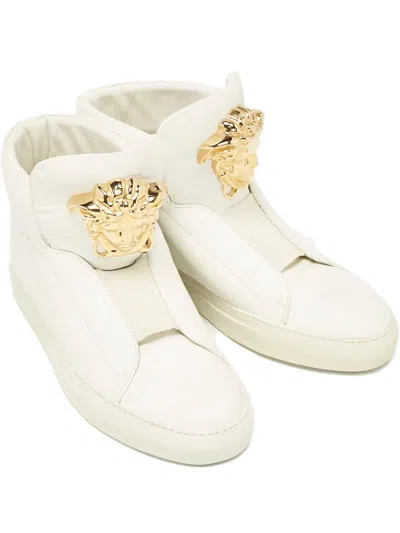 Pre-owned Versace Medusa Head Leather Sneakers In White