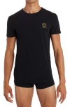 Versace White Crewneck T-shirt With Medusa Print On The Front In Cotton Stretch Man In Black