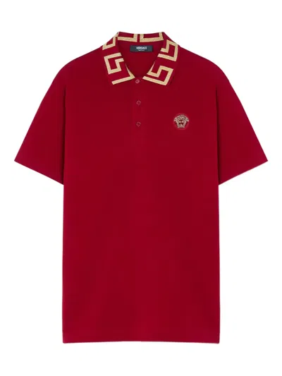 Versace Medusa Head Logo-embroidery Polo Shirt In Red