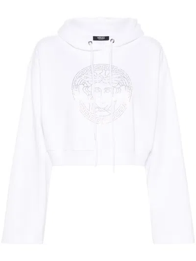 Versace Medusa Head-motif Cotton Hoodie In White