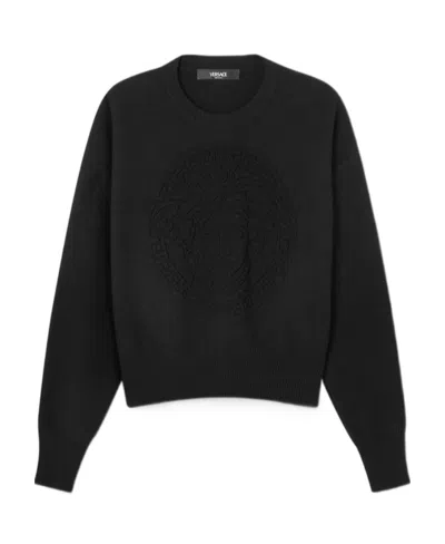 Versace Medusa Head-motif Crew-neck Jumper In Black