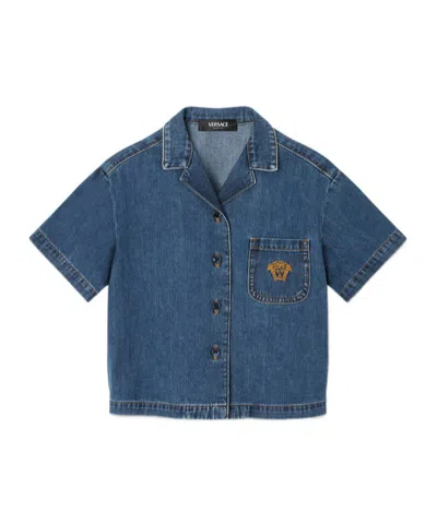 VERSACE MEDUSA HEAD-MOTIF DENIM SHIRT