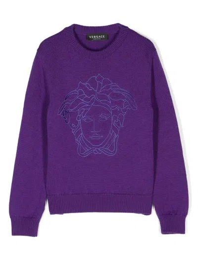 Versace Kids' Medusa Head Motif-embroidered Jumper In Blue