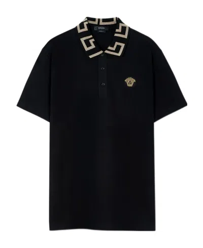 VERSACE VERSACE LOGO PATCH SHORT-SLEEVED POLO SHIRT