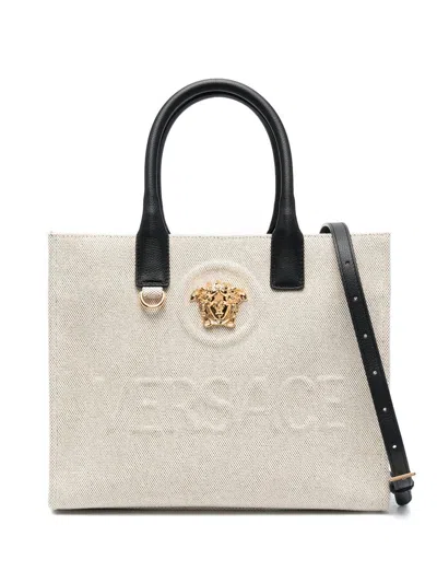 Versace Medusa Head Motif Shopping Bag In Beige
