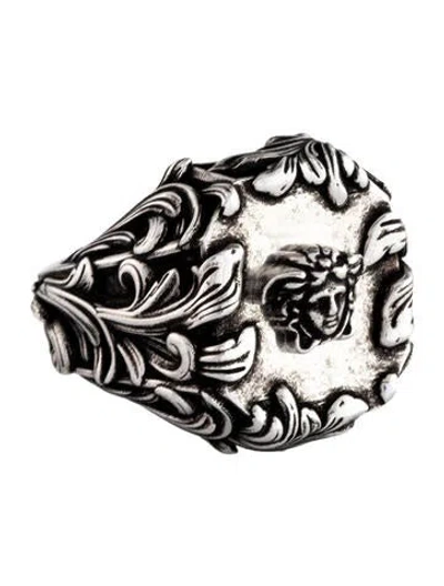 Pre-owned Versace Medusa Head Motif Signet Ring In Multi