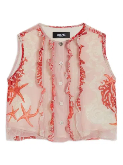 Versace Kids' Medusa Head-motif Silk Shirt In Pink