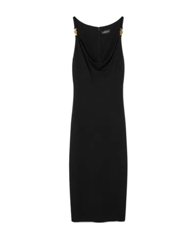 Versace Medusa Embellished La Greca Jacquard Knit Minidress In Black Technical