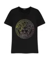 Versace Rainbow Strass Medusa Logo T-shirt In Black
