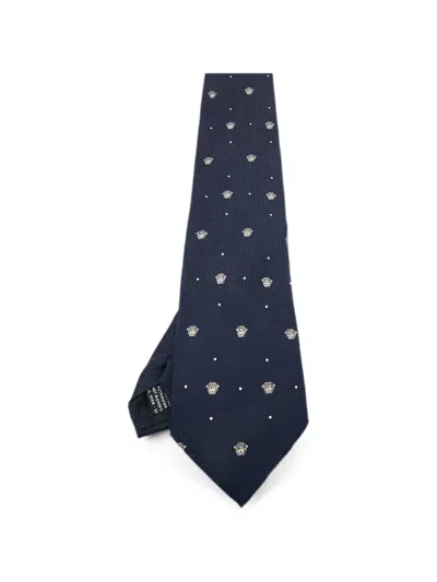 Pre-owned Versace Medusa Head Motif Tie In Blue