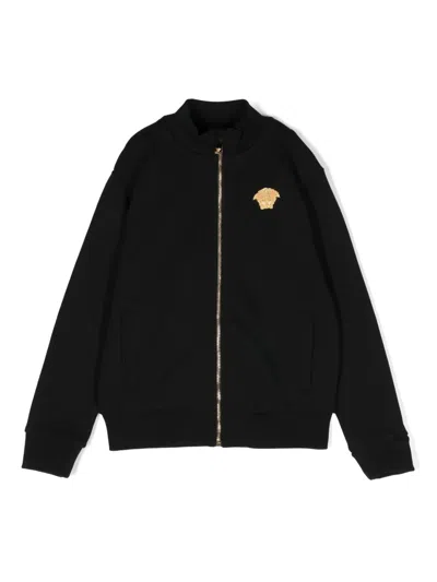 Versace Kids' Medusa Head-patch Zip-up Sweatshirt In Black