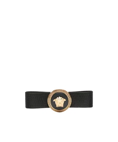 Versace Medusa-plaque Decorative-stitch Hairpin In Black