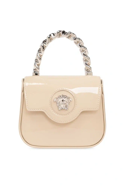 Versace Medusa Head Plaque Mini Tote Bag In Beige