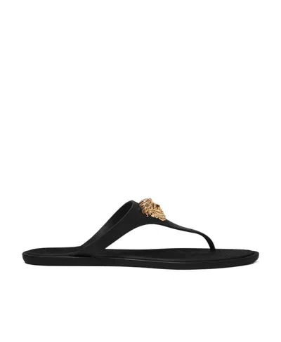 Versace Womens Black Medusa Gold-tone Hardware Sliders