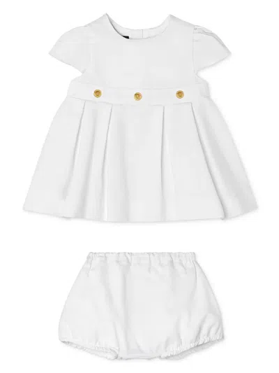 Versace Babies' Medusa Head Pleated Dress Set In White