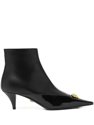 Versace Medusa Head Pointed-toe Boots In Black