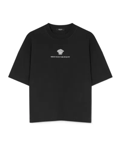 VERSACE VERSACE MEDUSA MILANO EMBROIDERED CREWNECK T-SHIRT