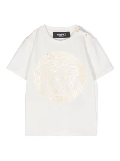Versace Babies' Medusa Head-print Cotton T-shirt In Neutrals