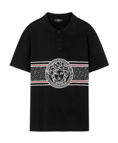 Versace Medusa Head-print Polo Shirt In Black