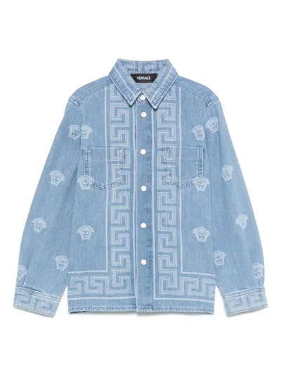 Versace Kids' Medusa Head-print Shirt In Blu Chiaro