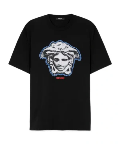 Versace Medusa-head Printed Crewneck T-shirt In Black