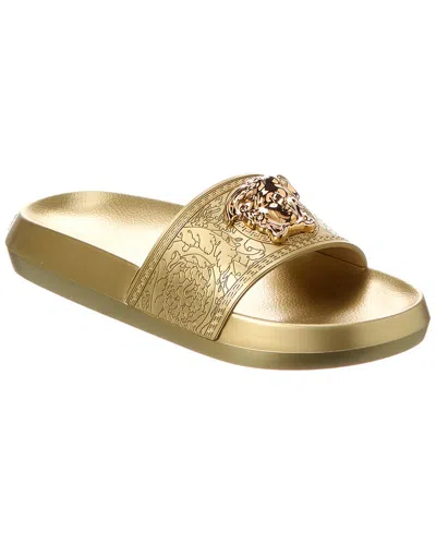 Versace Medusa Metallic Pool Slide Sandals In Gold