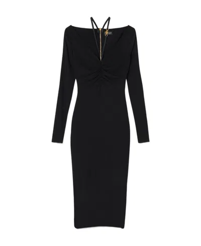 Versace Medusa Head Ruched Midi Dress In Black