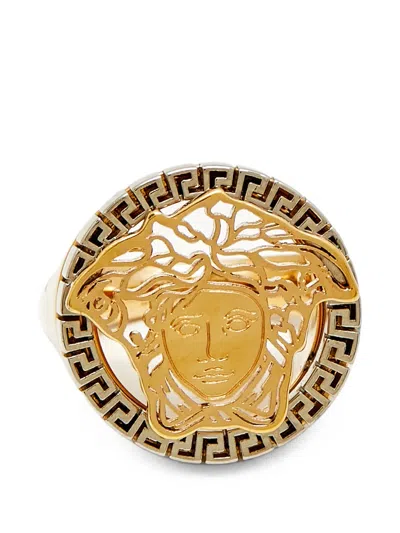 Pre-owned Versace Medusa Head Signet Ring In Gold