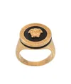 Versace Gold Round Enameled Medusa Ring In Yellow