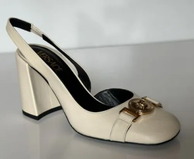 Pre-owned Versace Medusa Head Sling Back Calf Leather Shoes 7 Us (37) 1014618 It $900 In Beige