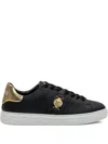 Versace Black Low Top Sneakers With Contrasting Heel With Logo Lettering And Medusa Plaque In Tech Fabric Ma