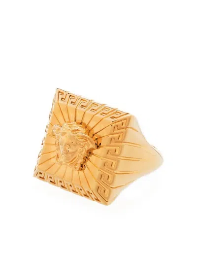 Versace Medusa Head Square Ring In Gold