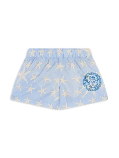 Versace Babies' Medusa Head Starfish Print Swim Shorts In Blue
