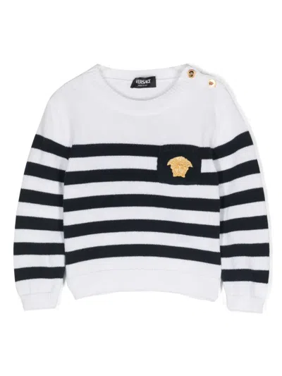 Versace Babies' Medusa-head Striped Jumper In White