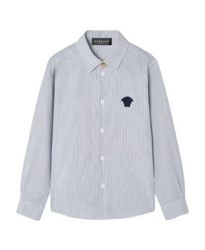 Versace Kids' Medusa Head Striped Shirt In Gray