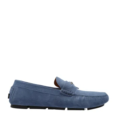Versace Medusa Head Suede Loafers In Blue