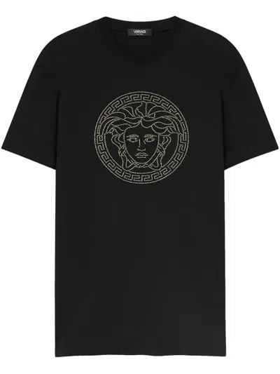 Versace Embellished Medusa T-shirt In Noir