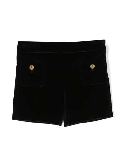 Versace Babies' Medusa Head Velvet Shorts In Blue