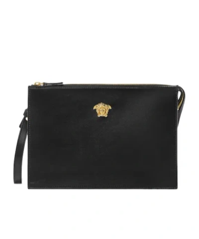 Versace Medusa-head Zipped Clutch Bag In Black